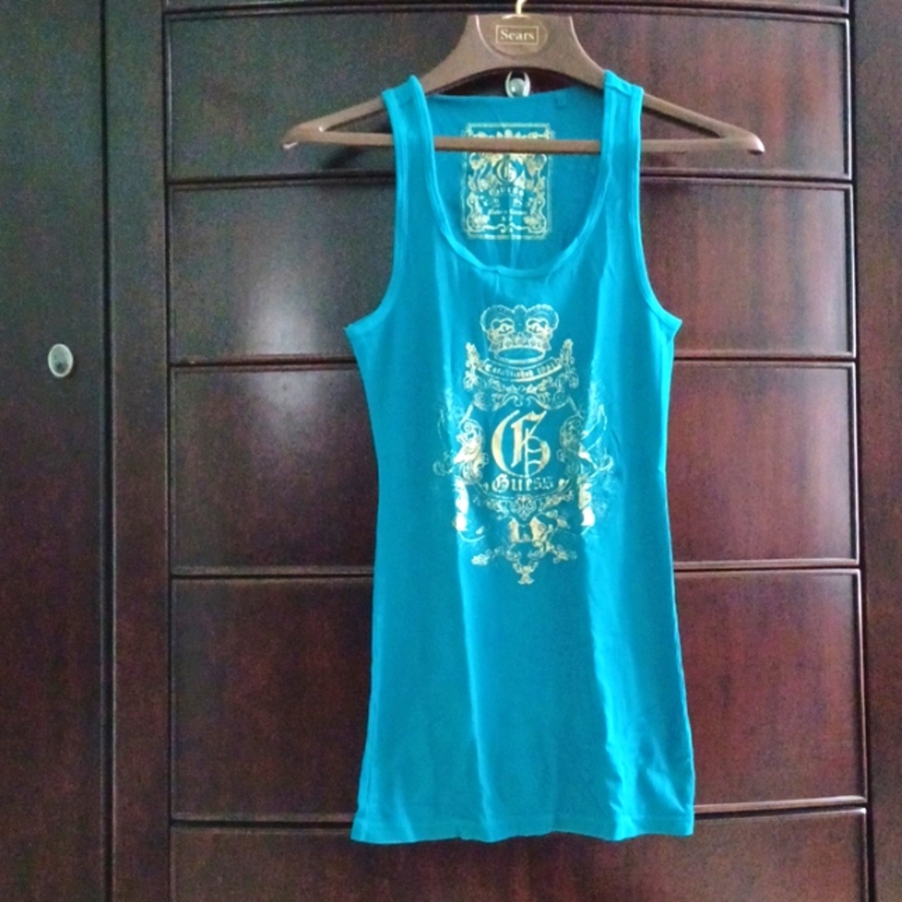 (3/$15) EUC Guess teal raceback tank in women's size Small